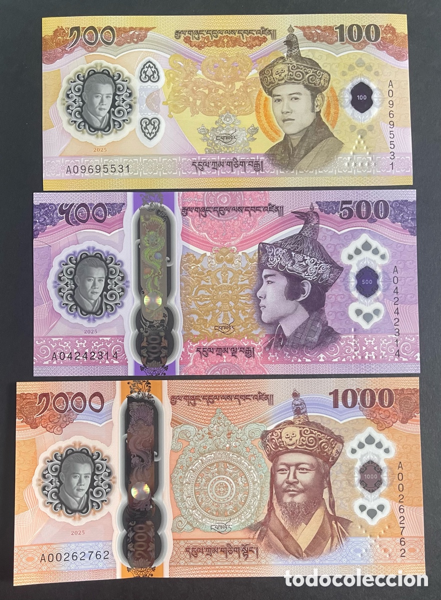 Billetes extranjeros: CMC BUTAN (BHUTAN) SET 100, 500, 1000 NGULTRUM 2025 CONMEMORATIVO PICK 43,44 Y 45 SC