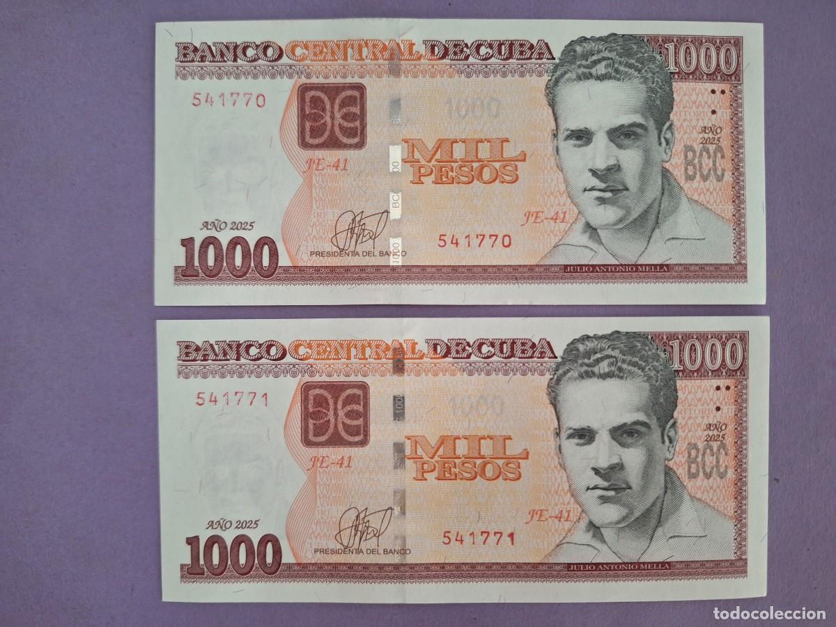 Billetes extranjeros: 2 BILLETES CORRELATIVOS 1000 PESOS BANCO CENTRAL DE CUBA A&Ntilde;O 2025 FIRMA PRESIDENTA S/C