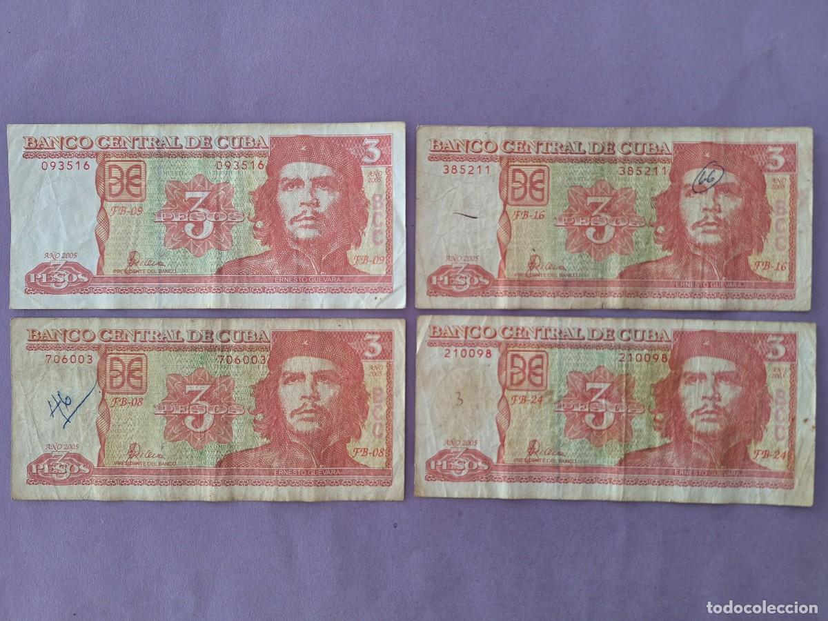 Billetes extranjeros: 4 BILLETES 3 PESOS BANCO CENTRAL DE CUBA A&Ntilde;O 2005 CHE GUEVARA
