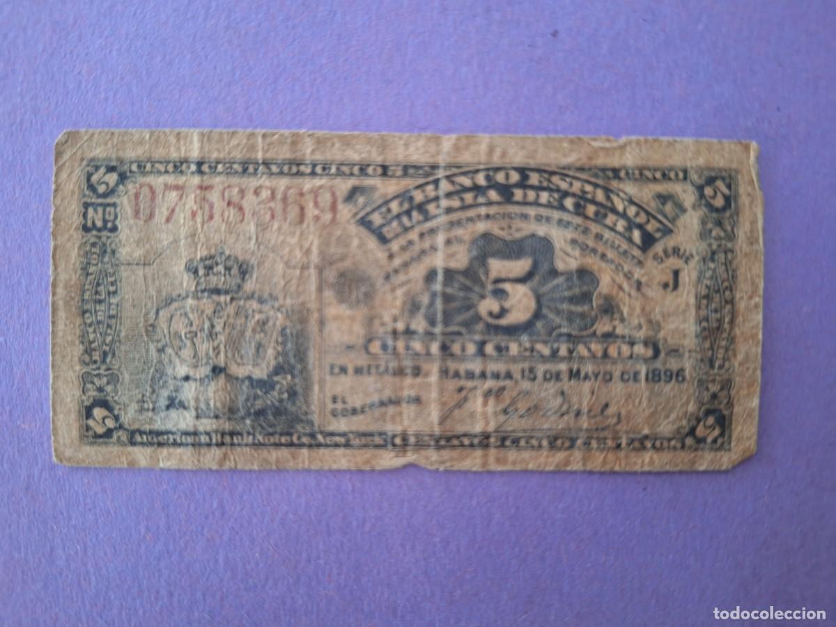 Billetes extranjeros: BILLETE 5 CENTAVOS BANCO ESPA&Ntilde;OL DE LA ISLA DE CUBA A&Ntilde;O 1896