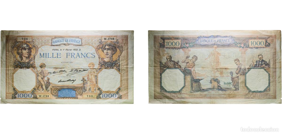Billetes extranjeros: France Third Republic 1932 1000 Francs (C&eacute;r&egrave;s and Mercure) Paper (15000000) VF P 79 Fay 37 BDF 192