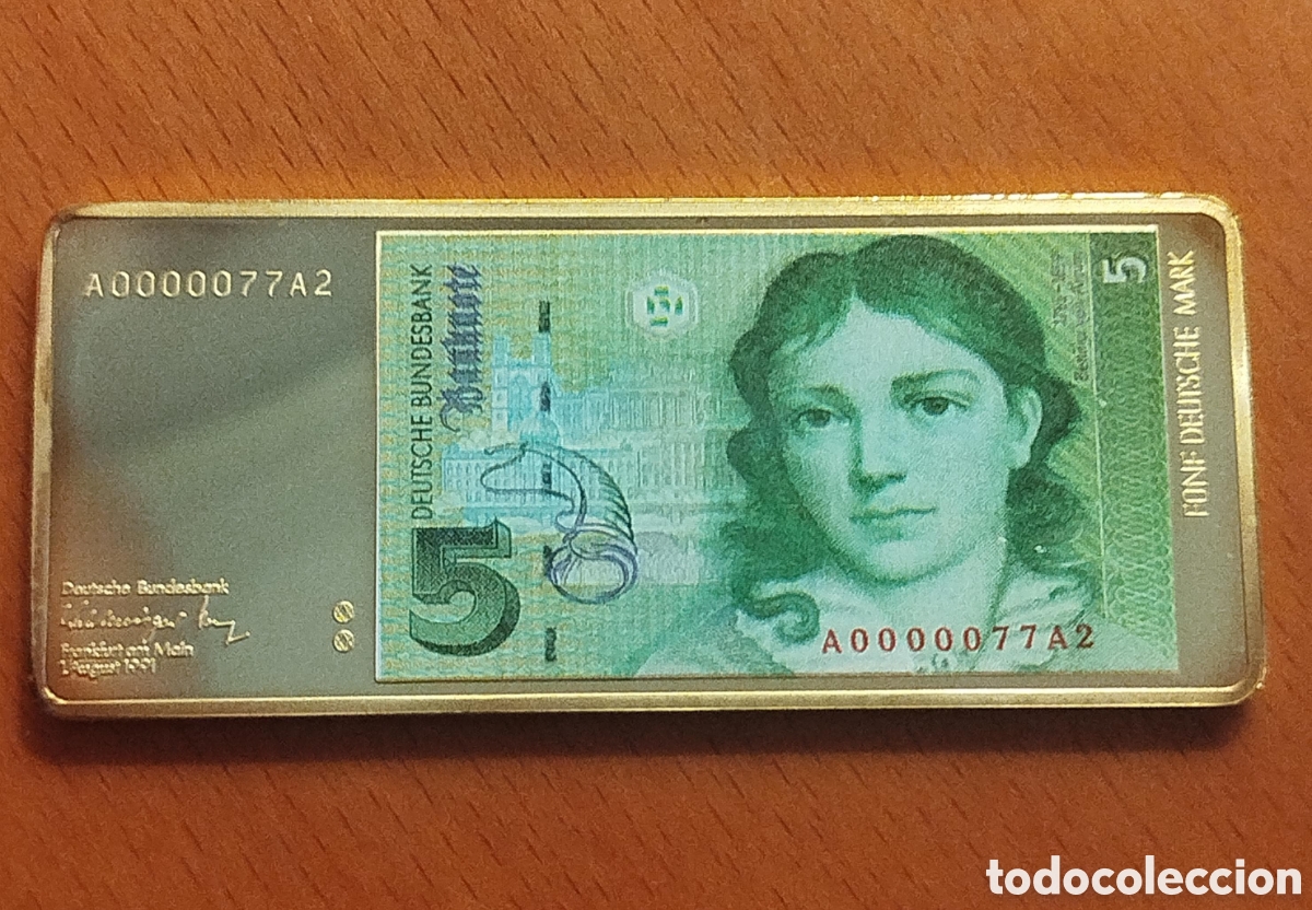 Billetes extranjeros: Lingote Conmemorativo Billete 5 Marcos Alemanes &ndash; Ba&ntilde;ado en Oro de 24K