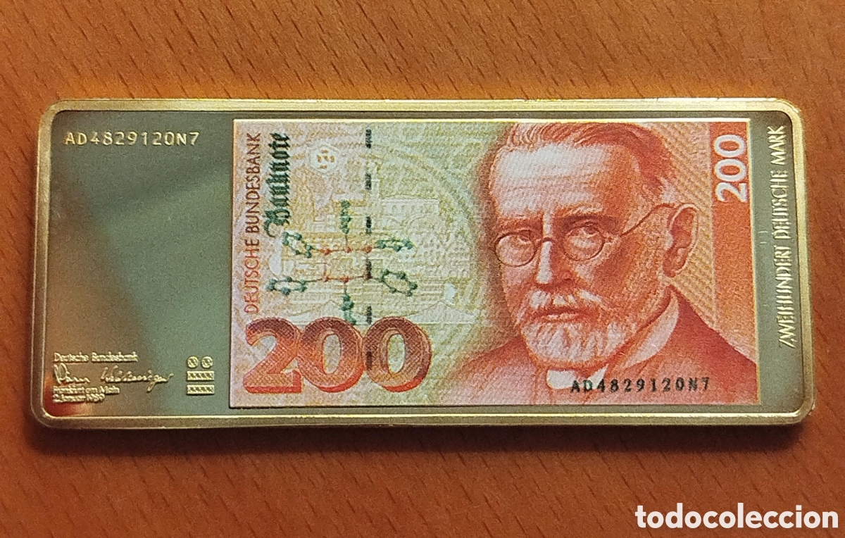 Billetes extranjeros: Lingote Conmemorativo Billete 200 Marcos Alemanes &ndash; Ba&ntilde;ado en Oro de 24K