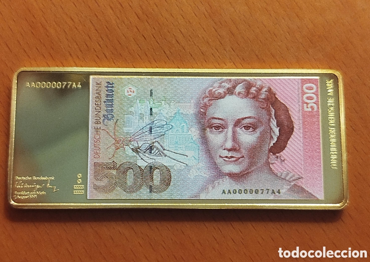 Billetes extranjeros: Lingote Conmemorativo Billete 500 Marcos Alemanes &ndash; Ba&ntilde;ado en Oro de 24K
