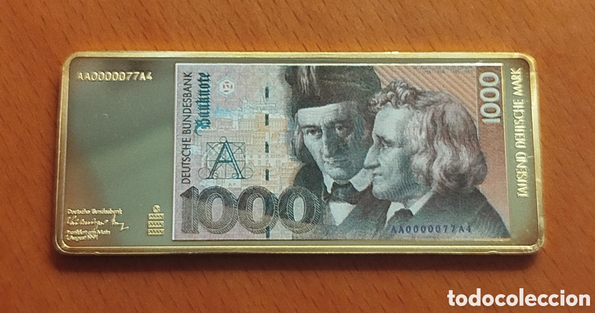 Billetes extranjeros: Lingote Conmemorativo Billete 1000 Marcos Alemanes &ndash; Ba&ntilde;ado en Oro de 24K