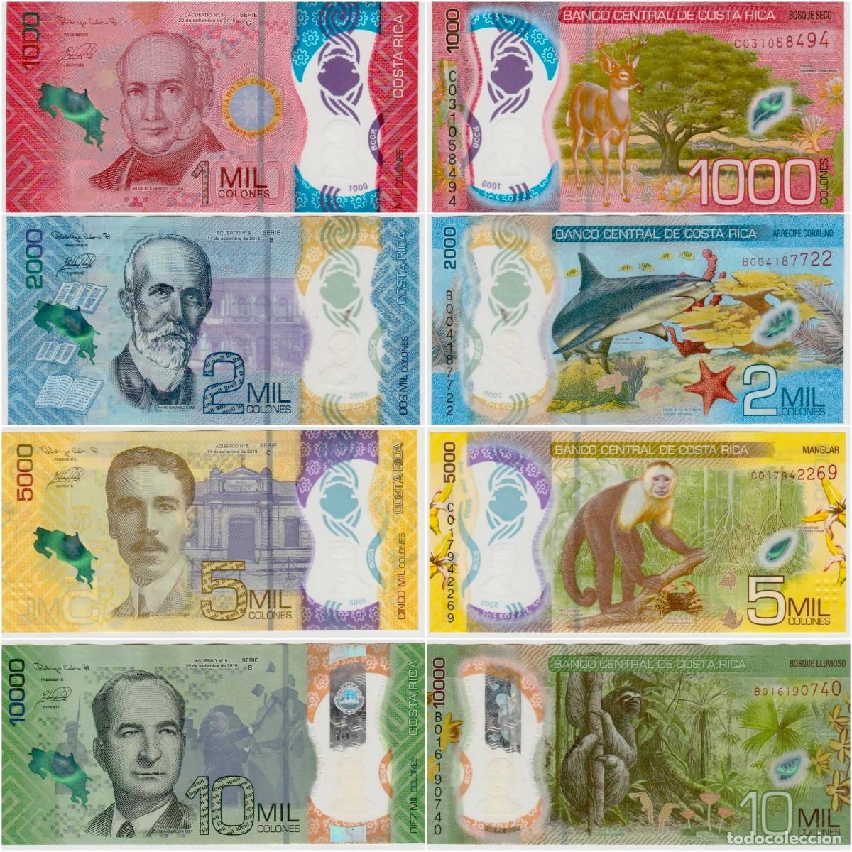 Billetes extranjeros: Costa Rica Set 4 pcs 1000 2000 5000 10000 Colones 2018-2019 Pol&iacute;meros Circulados (ver las fotos)