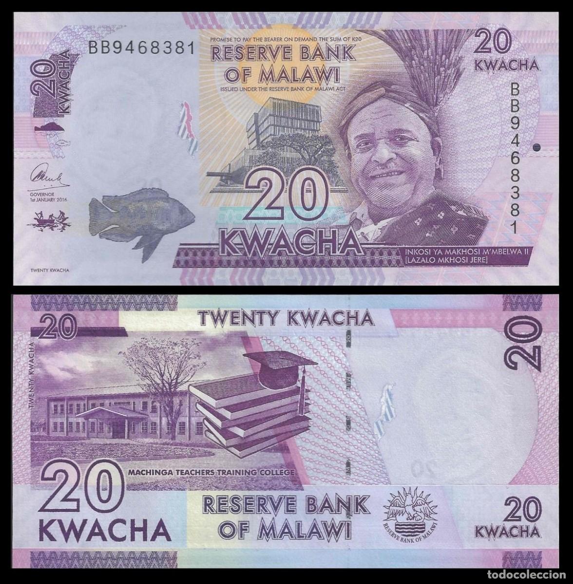 Billetes extranjeros: Malawi 20 Kwacha 2016 Sin Circular