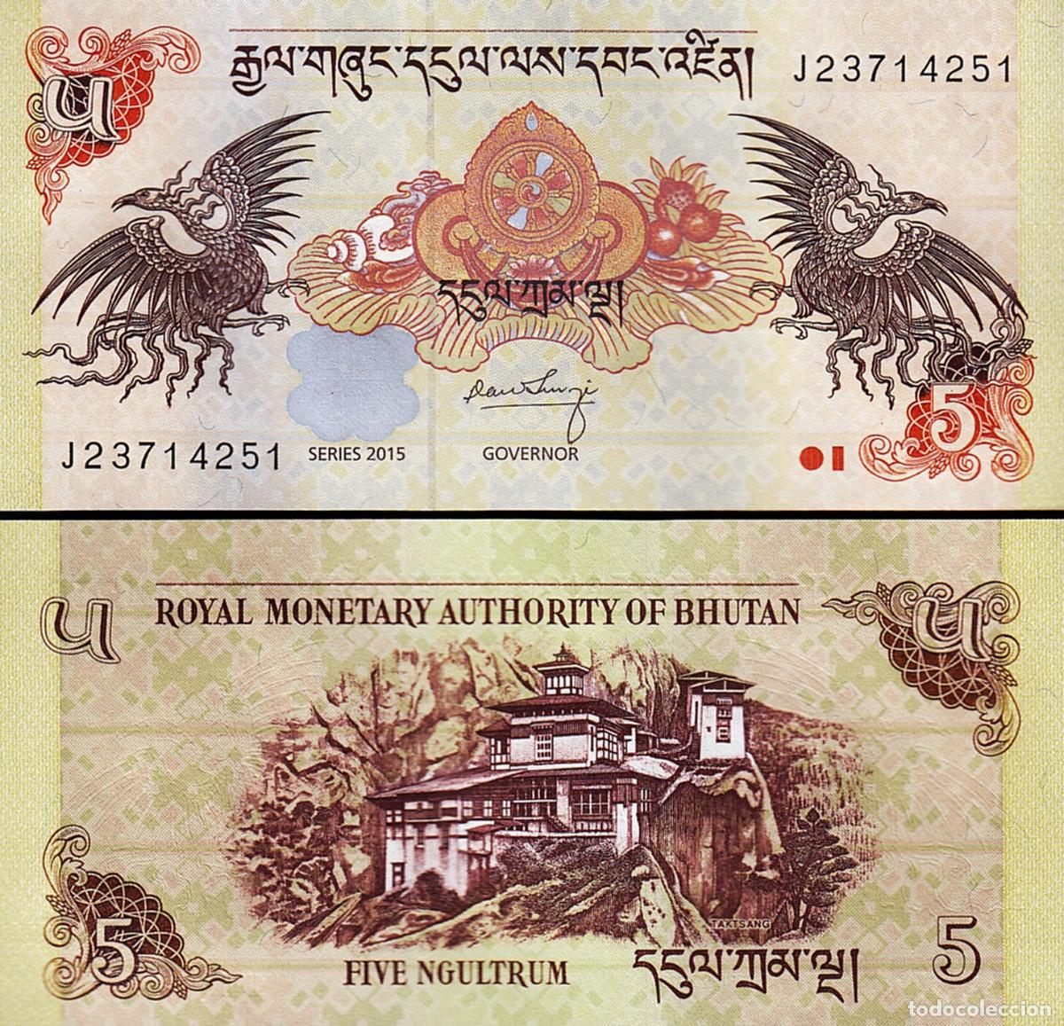 Billetes extranjeros: Bhutan 5 Ngultrum 2015 Sin Circular