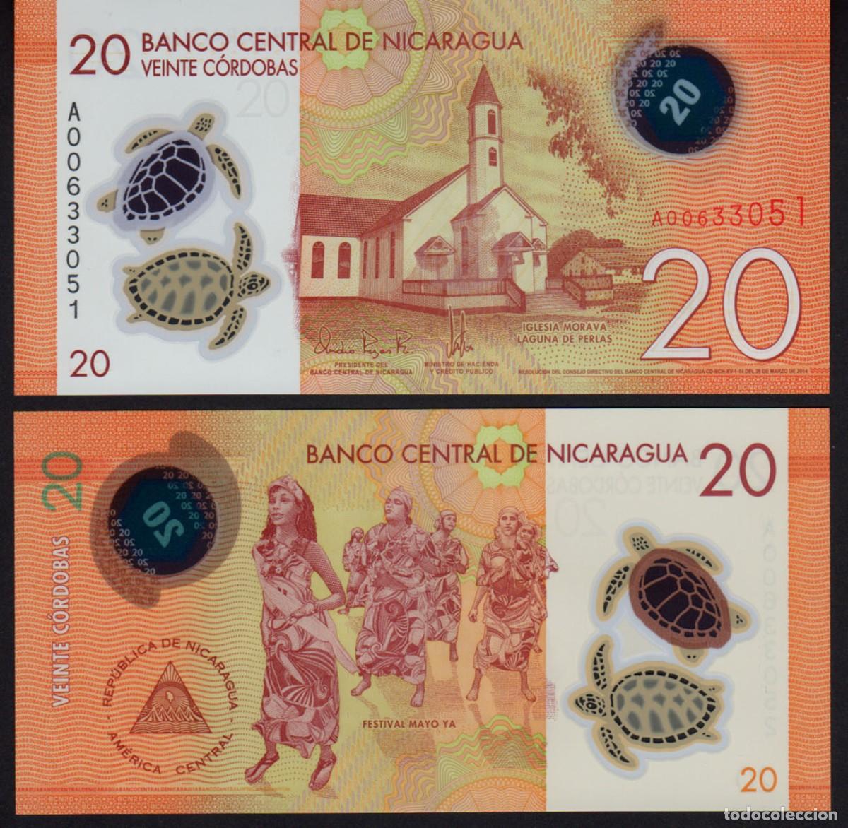 Billetes extranjeros: Nicaragua 20 Cordobas 2019 Pol&iacute;mero Sin Circular