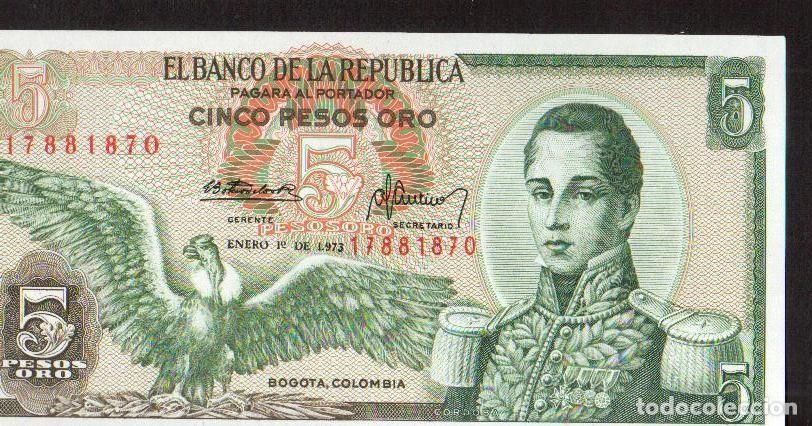 Billetes extranjeros: BILLETE DE 5 PESOS ORO SC DE COLOMBIA A&Ntilde;O 1973 - EL DE LAS FOTOS VER TODOS MIS LOTES DE BILLETES