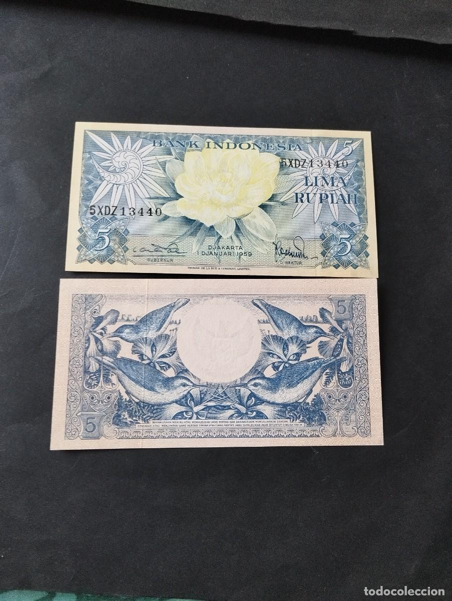 Billetes extranjeros: BILLETE DE 5 RUPIAS SC DE INDONESIA A&Ntilde;O 1959 - EL DE LAS FOTOS VER TODOS MIS LOTES DE BILLETES