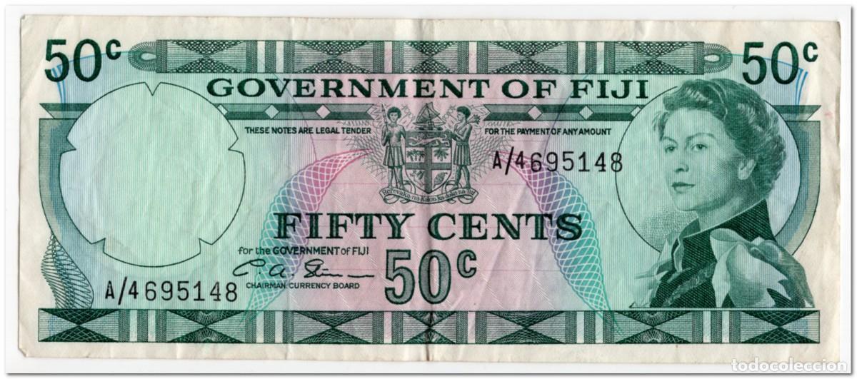 Billetes extranjeros: FIJI,50 CENTS,1971,P.64b,F-VF