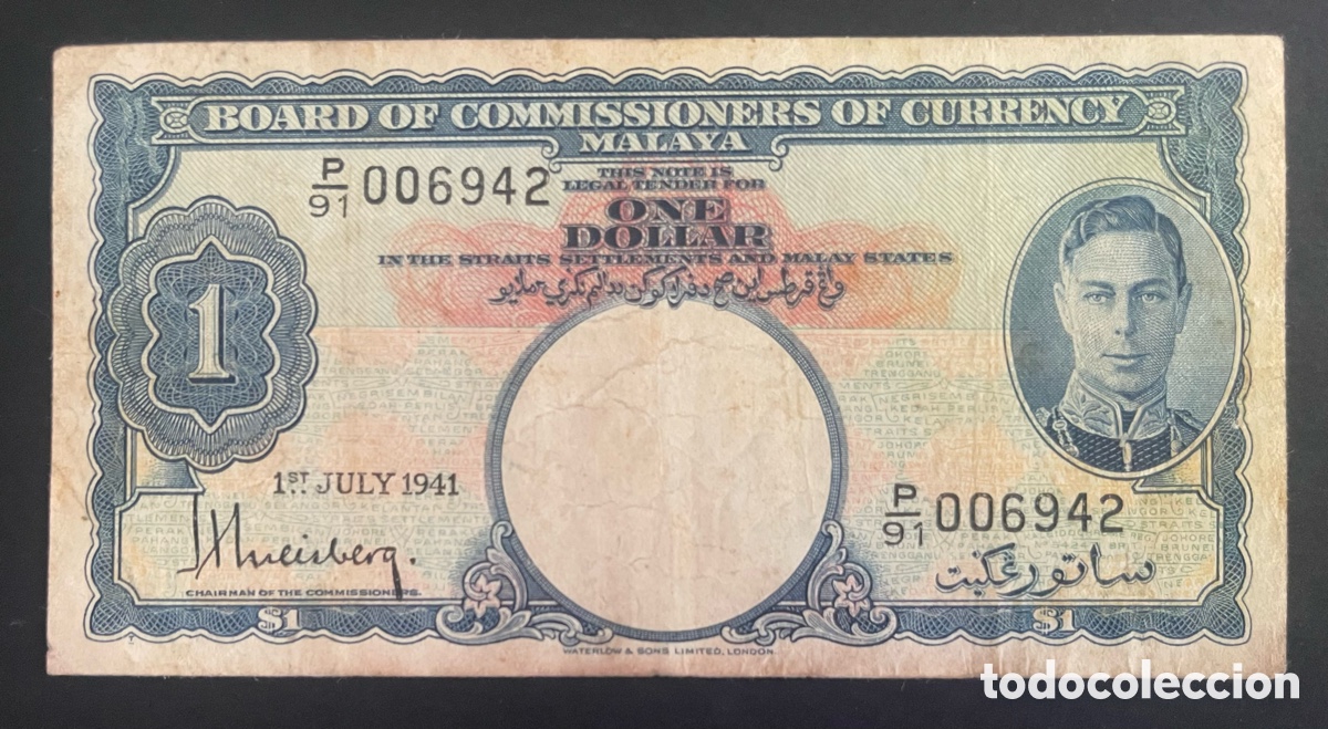 Billetes extranjeros: CMC MALAYA 1 DOLAR 1941 PICK 11 BC