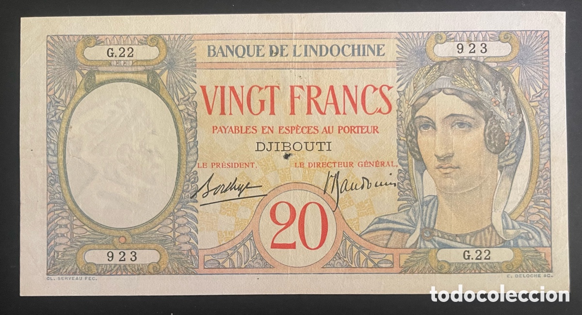 Billetes extranjeros: CMC SOMALILANDIA FRANCESA (FRENCH SOMALILAND DJIBOUTI) 20 FRANCOS 1920-23 PICK 7A MBC-