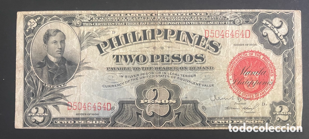 Billetes extranjeros: CMC FILIPINAS (PHILIPPINES) 2 PESOS 1936 PICK 82 BC
