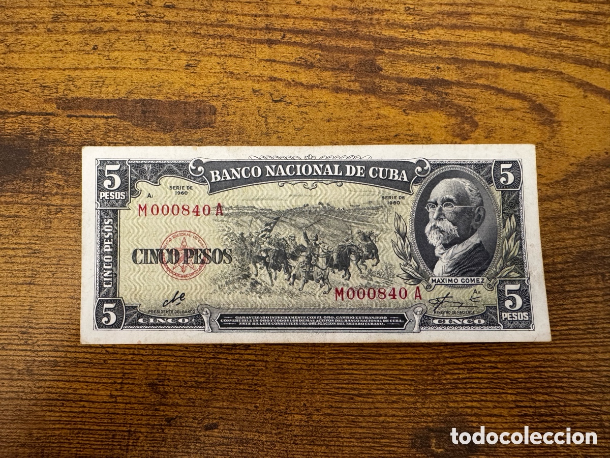 Billetes extranjeros: Billete de 5 pesos 1960 firma Che Cuba. Serie Baja 000840