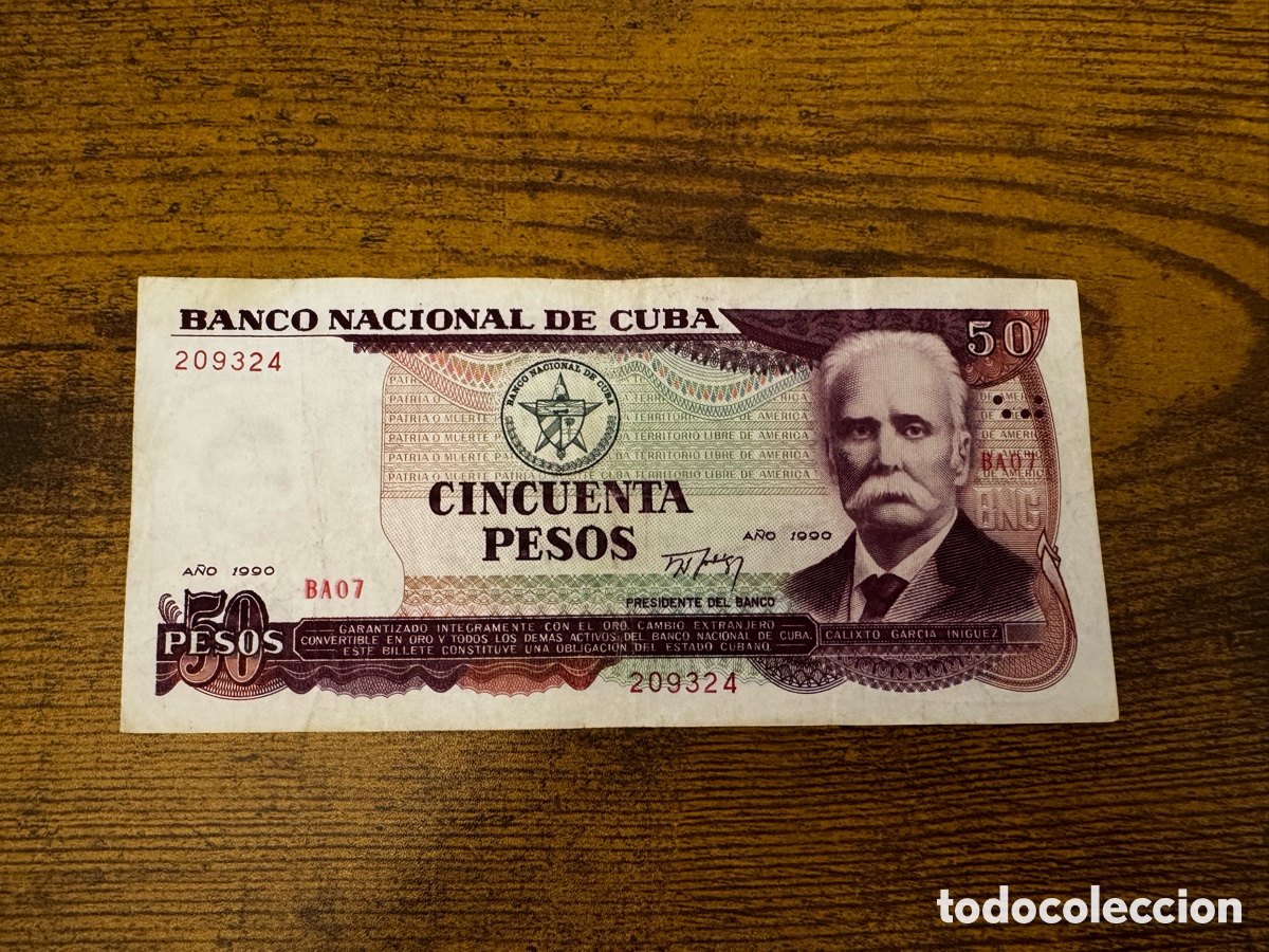 Billetes extranjeros: Billete de 50 pesos 1991 Cuba. Circulado