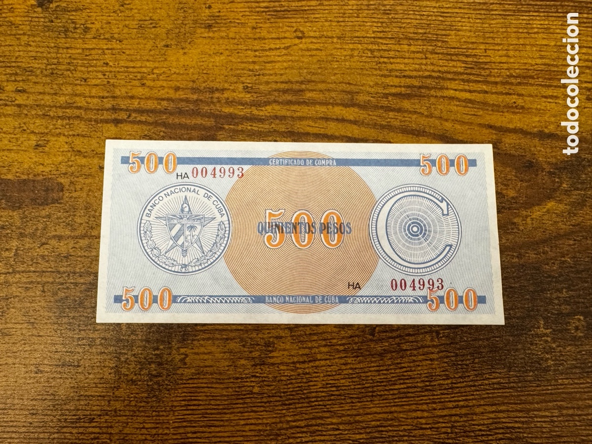 Billetes extranjeros: Certificado de Divisas 500 pesos. Cuba. SC. Muy escaso.