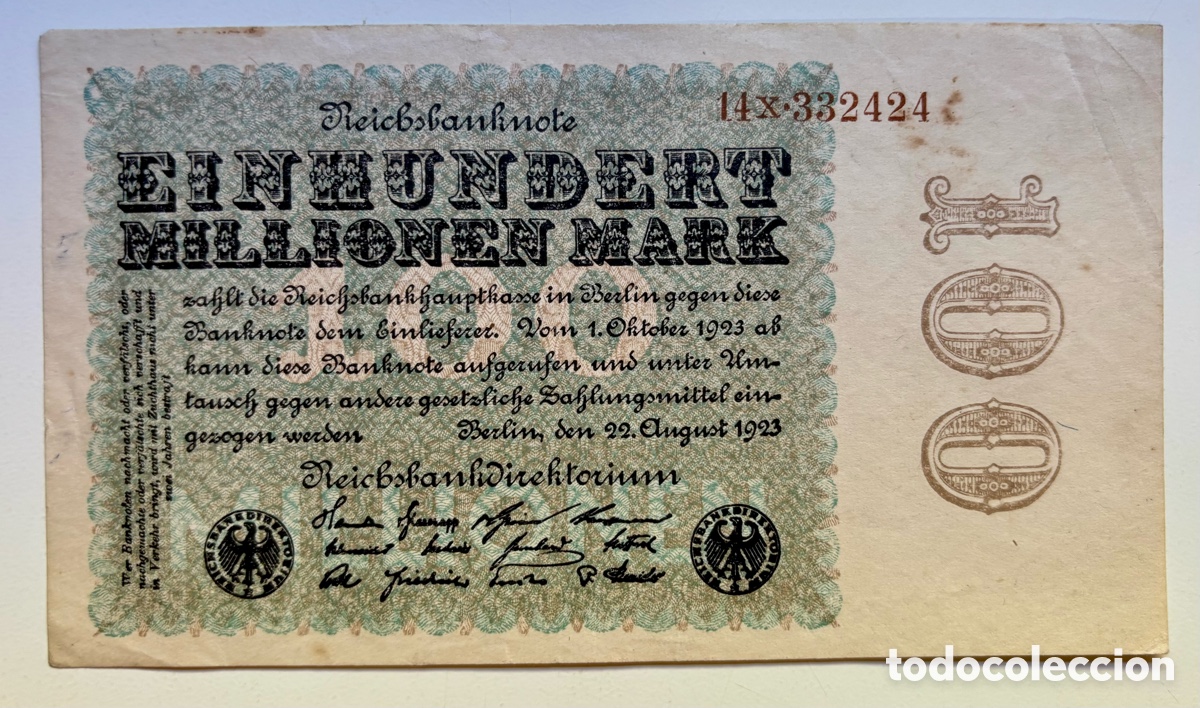 Billetes extranjeros: Billete ALEMANIA 100 Marcos 1923 . Mark