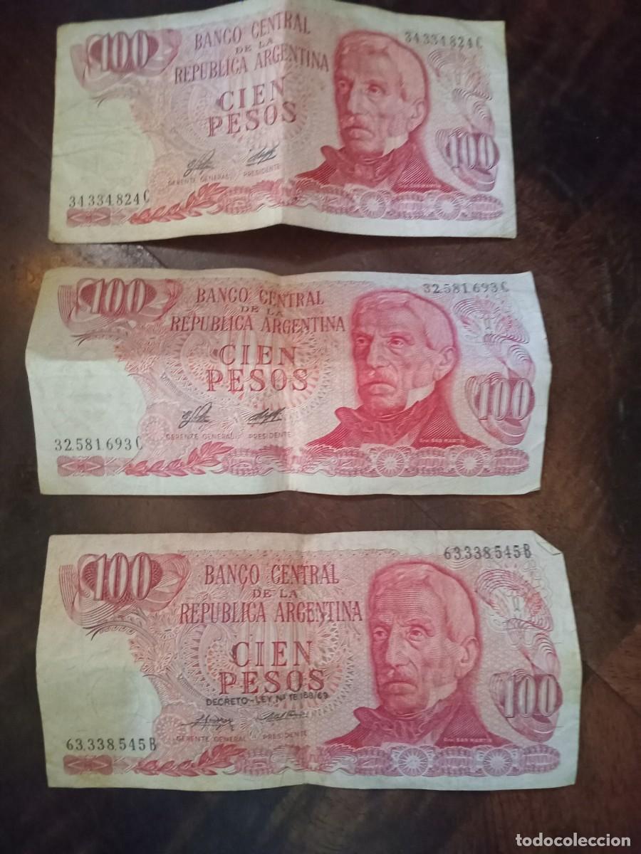 Billetes extranjeros: BILLETES - REPUBLICA ARGENTINA - CIEN PESOS - LOTE DE 3 EJEMPLARES -