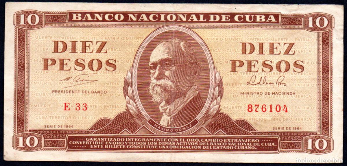 Billetes extranjeros: CUBA - 10 PESOS 1964