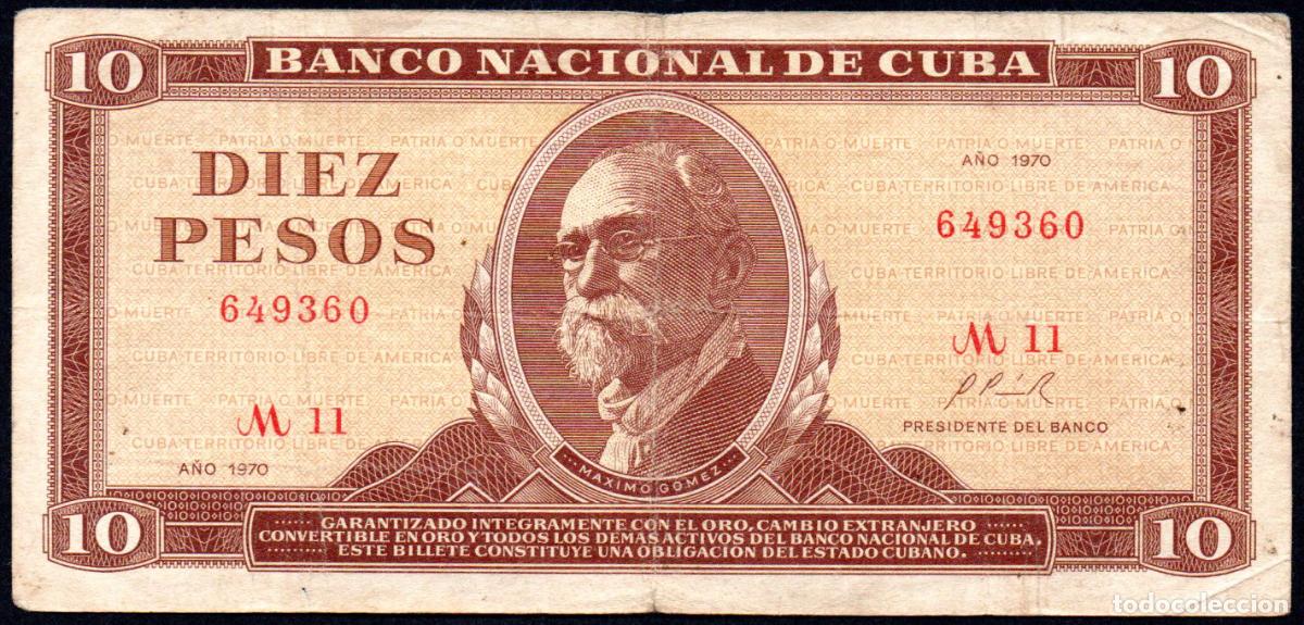 Billetes extranjeros: CUBA - 10 PESOS 1970