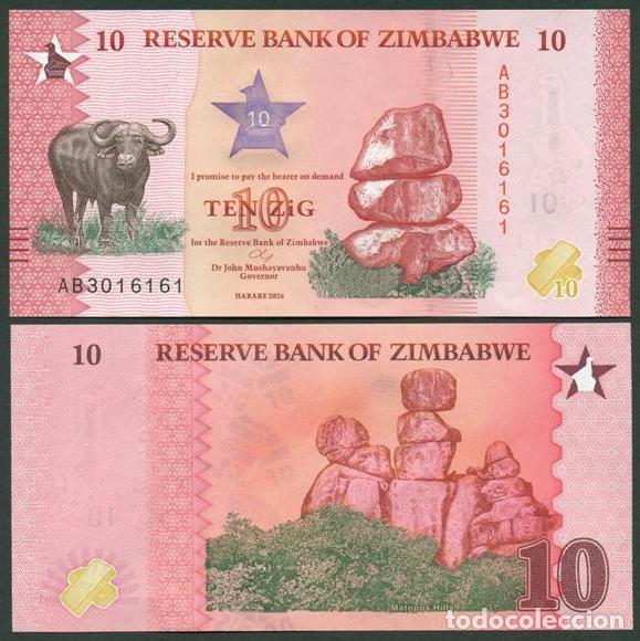 Billetes extranjeros: ZIMBABWE. 10 ZIG 2026. S/C. Fauna, bufalo.