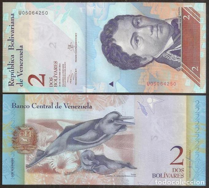 Billets internationaux: VENEZUELA. 2 bolivares 29.10. 2013. Pick 88 f. S/C. Serie U. Fauna. Delfines.