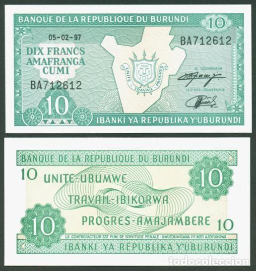 Billetes extranjeros: BURUNDI. 10 francs (francos) 1997. S/C.