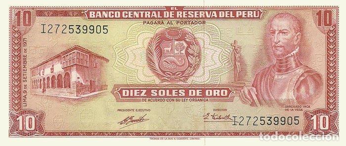 Billetes extranjeros: 10 SOLES DE ORO, 9 DE SEPTIEMBRE DE 1971, PERU, SIN CIRCULAR UNC