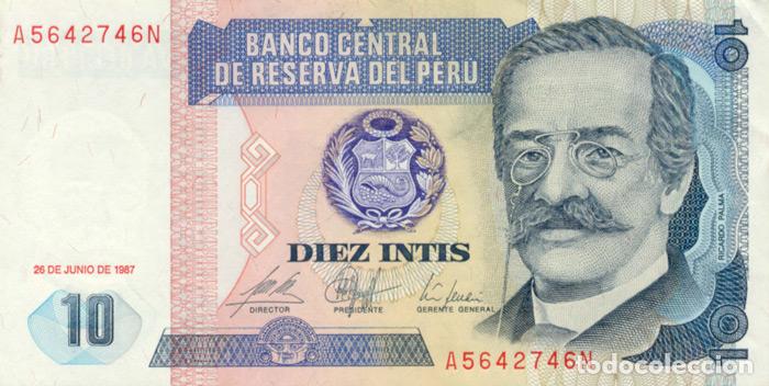 Billetes extranjeros: 10 INTIS, 26 de junio de 1987, PERU, sin circular UNC