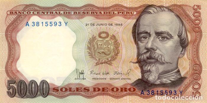 Billetes extranjeros: 5000 SOLES DE ORO, 21 DE JUNIO DE 1985, PERU, SIN CIRCULAR UNC
