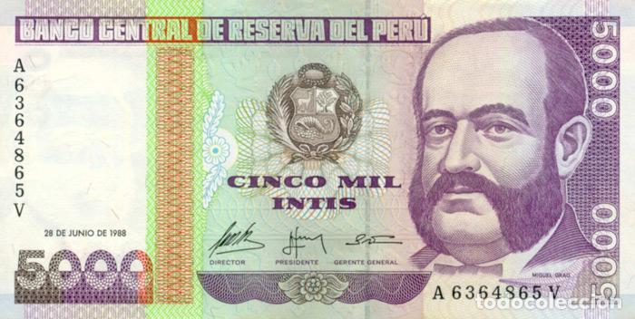 Billetes extranjeros: 5000 INTIS, 28 DE JUNIO DE 1988, IMPRESOR G&D, PERU, SIN CIRCULAR UNC