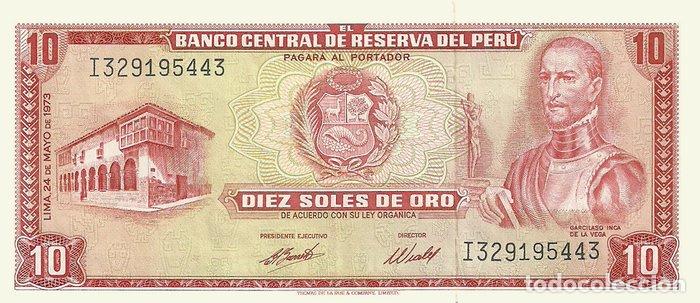 Billetes extranjeros: 10 SOLES DE ORO, 24 DE MAYO DE 1973, PERU, SIN CIRCULAR UNC