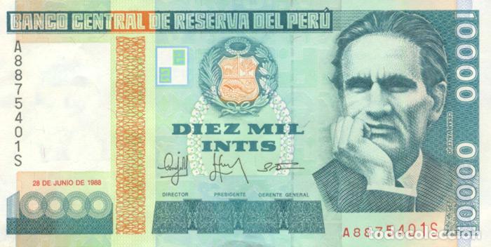 Billetes extranjeros: 10.000 INTIS, 10000, 28 DE JUNIO DE 1988, IMPRESOR IPS, PERU, SIN CIRCULAR UNC