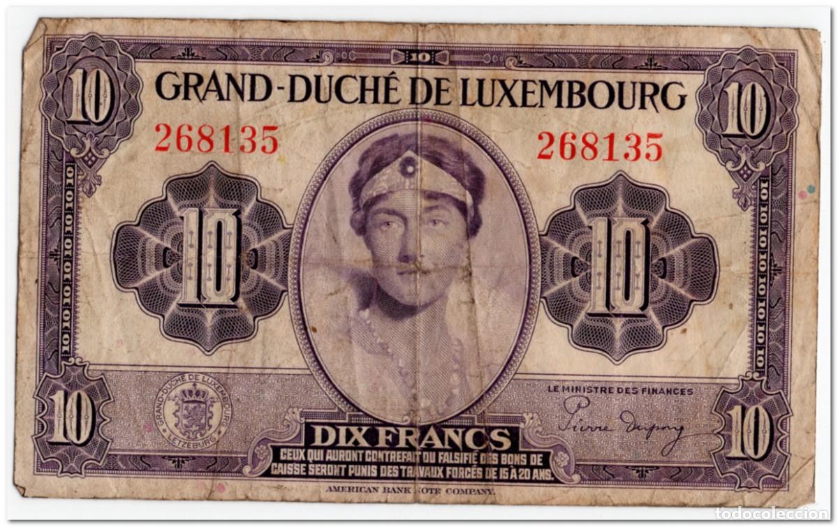 Billetes extranjeros: LUXEMBOURG,10 FRANCS,1944,P.44a,FINE