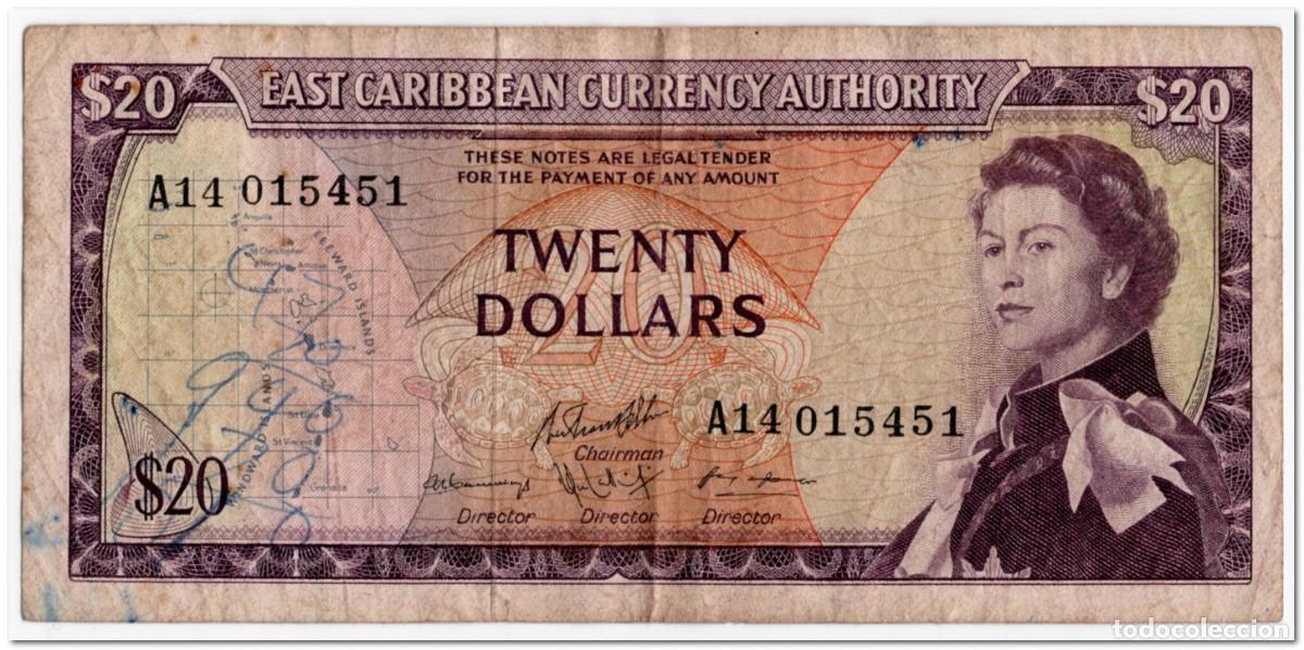 Billetes extranjeros: EAST CARIBBEAN STATES,20 DOLLARS,1965,P.15g,CIRCULATED,GRAFFITI