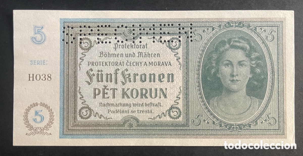 Billetes extranjeros: CMC BOHEMIA Y MORAVIA 5 CORONAS 1940 PICK 4-S SC