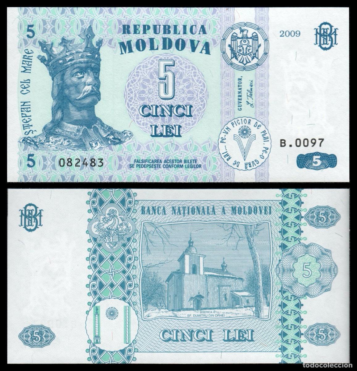 Billetes extranjeros: Moldavia 5 Lei 2009 Pick 9f Unc