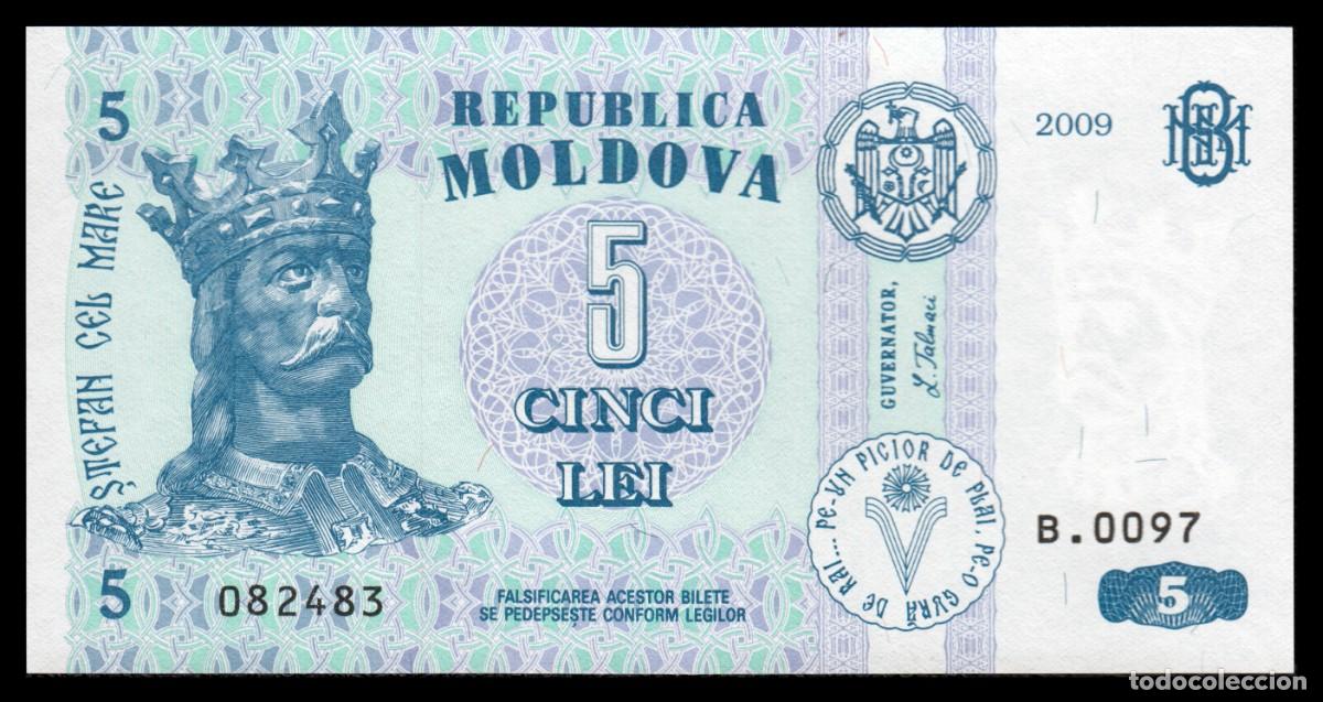 Billetes extranjeros: Moldavia 5 Lei 2009 Pick 9f Unc - Foto 2