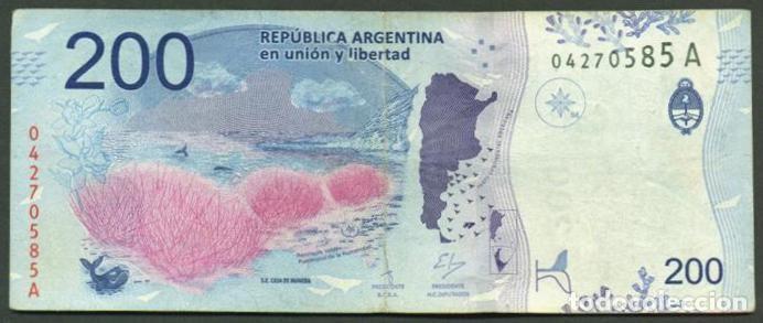 Billetes extranjeros: ARGENTINA. 200 pesos modelo 2016. Serie A. Fauna. Ballena.