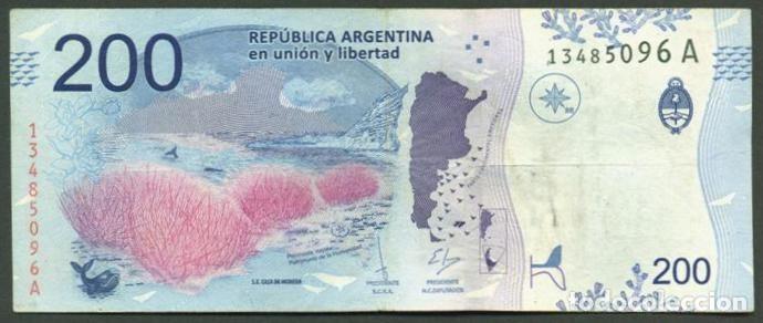 Billetes extranjeros: ARGENTINA. 200 pesos modelo 2016. Serie A. Fauna. Ballena.
