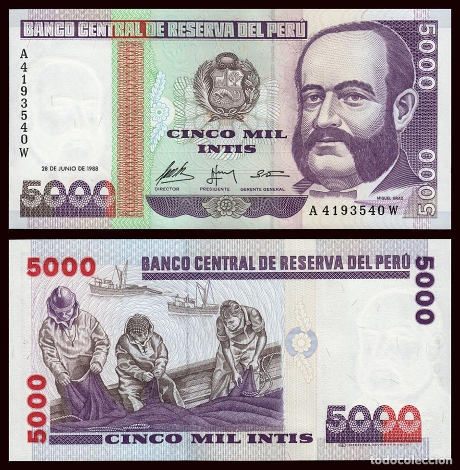 Billetes extranjeros: BILLETE PERU - 5000 INTIS - PICK # 138 - CALIDAD PLANCHA