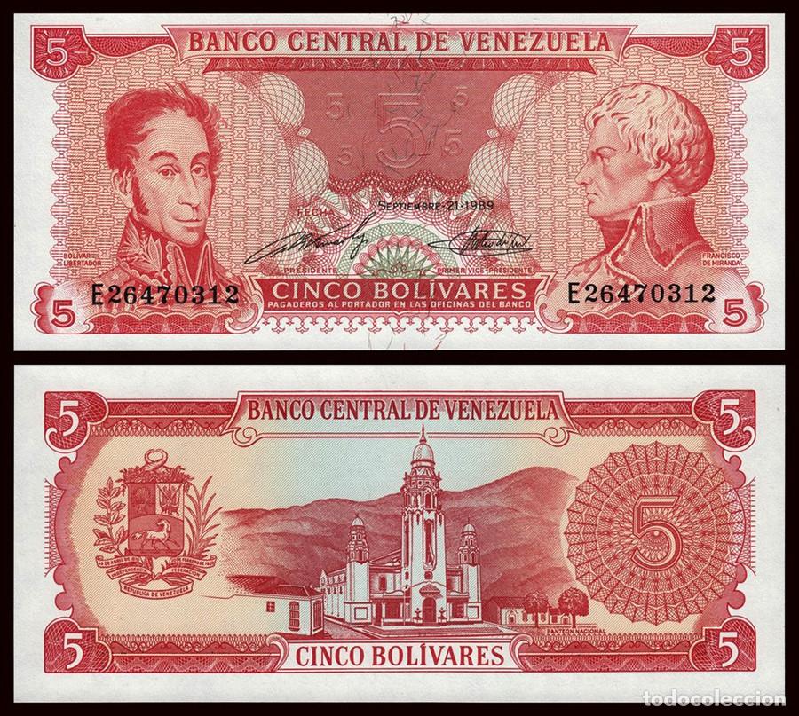 Billetes extranjeros: BILLETE VENEZUELA - 5 BOL&Iacute;VARES - 1989 - PICK # 70b - CALIDAD PLANCHA