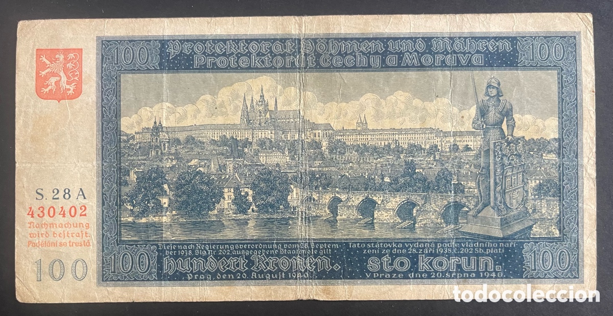 Billetes extranjeros: CMC BOHEMIA Y MORAVIA 100 CORONAS 1940 PICK 6-A BC