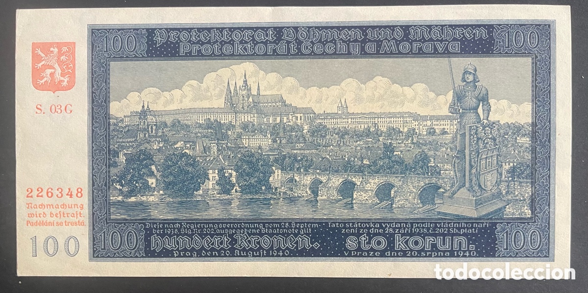 Billetes extranjeros: CMC BOHEMIA Y MORAVIA 100 CORONAS 1940 PICK 7-A EBC