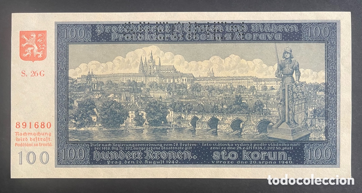 Billetes extranjeros: CMC BOHEMIA Y MORAVIA 100 CORONAS 1940 PICK 7-S SC