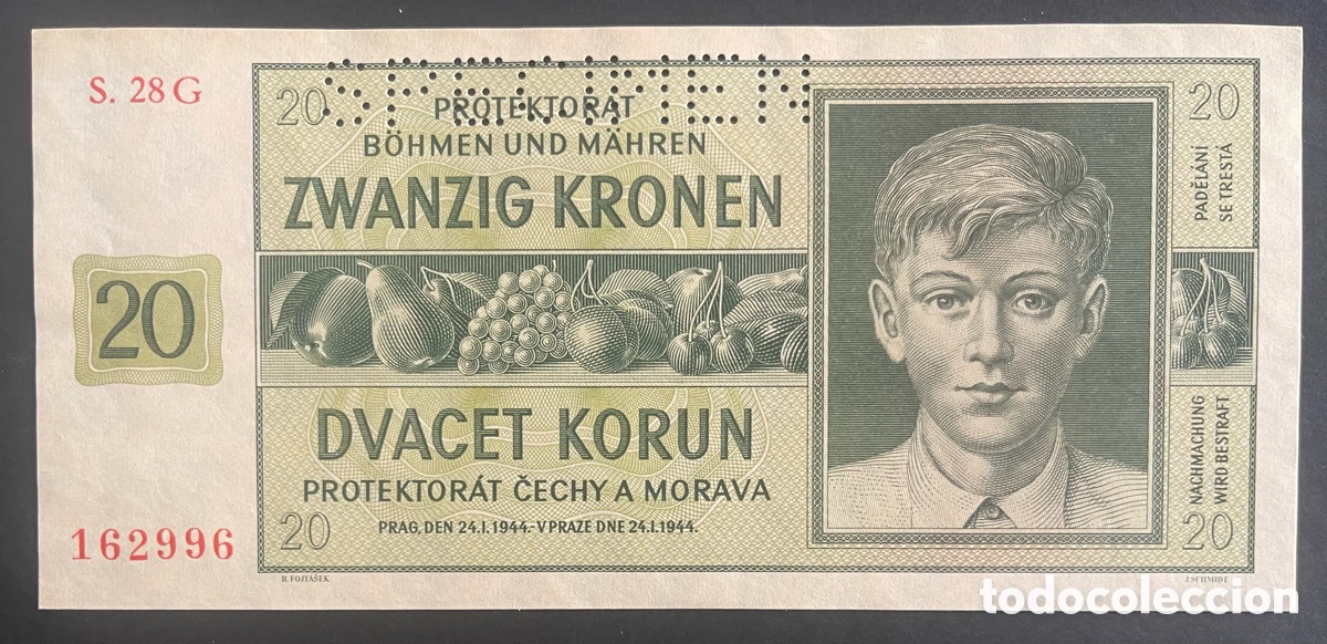 Billetes extranjeros: CMC BOHEMIA Y MORAVIA 20 CORONAS 1944 PICK 9-S SC
