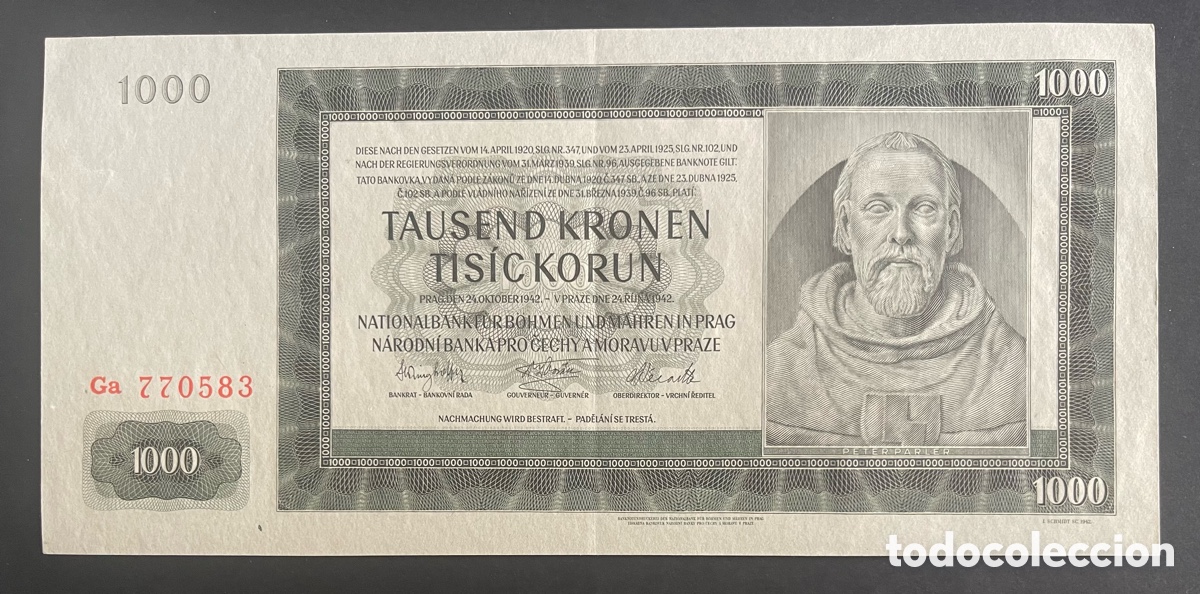 Billetes extranjeros: CMC BOHEMIA Y MORAVIA 1000 CORONAS 1942 PICK 14-A EBC