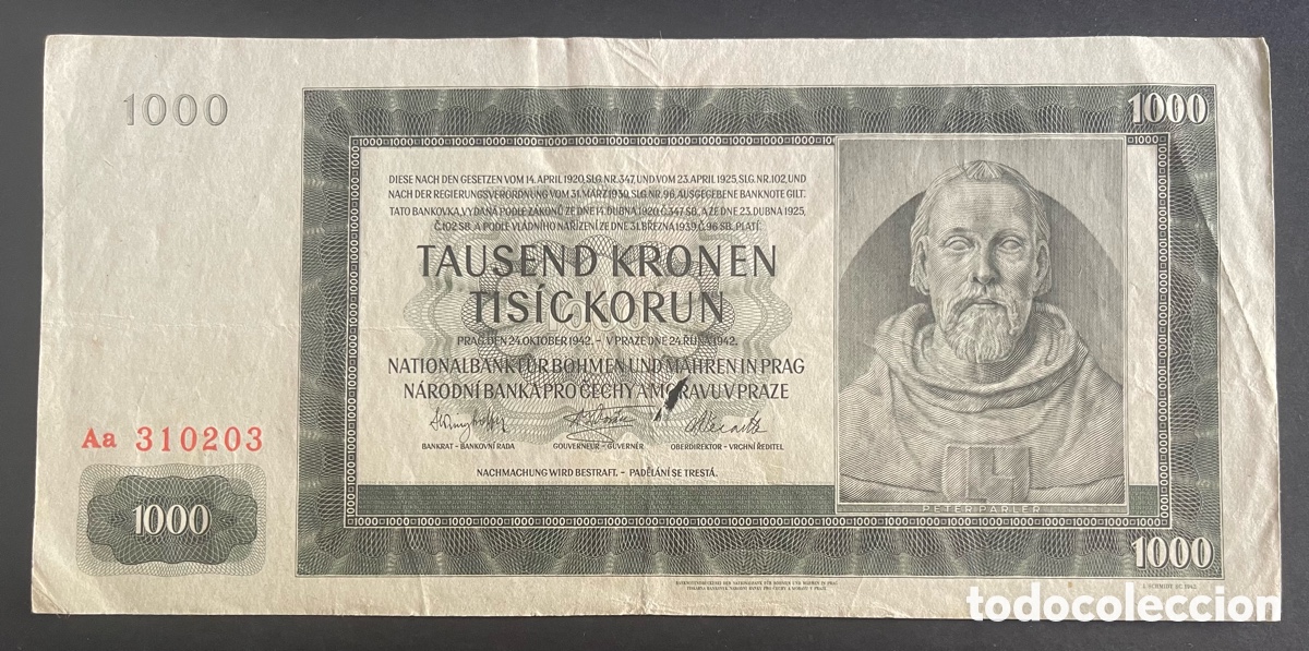 Billetes extranjeros: CMC BOHEMIA Y MORAVIA 1000 CORONAS 1942 PICK 14-A BC-
